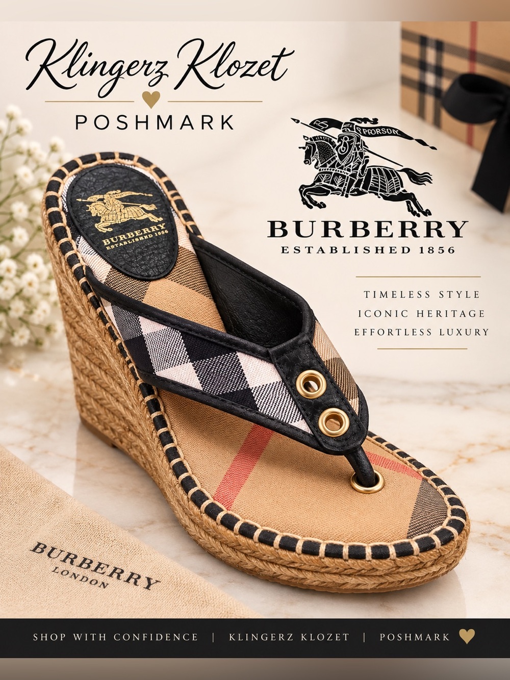 Burberry London Nova Check Espadrille Wedge Sandals EU 38
